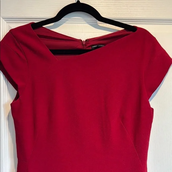 Maggy London Red Sheath Dress Asymmetrical Neckline - Picture 3 of 8